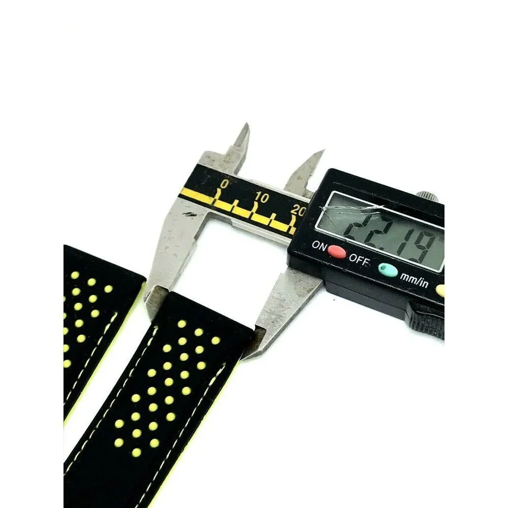 Mens Watch Band Replacement Black Yellow Rubber Strap 22mm Lug Silver Bu…